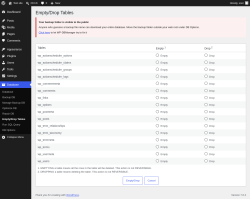 Page screenshot: Database &rarr; Empty/Drop Tables