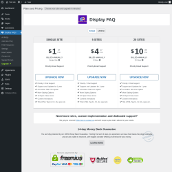 Page screenshot: Display FAQs → Upgrade  ➤