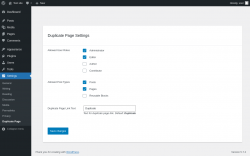 Page screenshot: Settings &rarr; Duplicate Page
