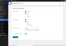 Page screenshot: Settings &rarr; Duplicate Page