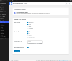 Page screenshot: Settings &rarr; Duplicate Page