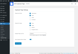 Page screenshot: Settings &rarr; Duplicate Page