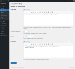 Page screenshot: Easy CRM &rarr; Settings