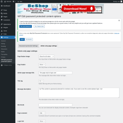 Page screenshot: Settings → WP Edit password protected options → Admin only page settings