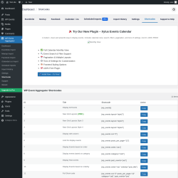 Page screenshot: WP Event Aggregator → Shortcode