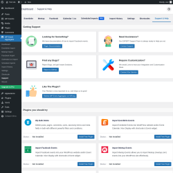 Page screenshot: WP Event Aggregator → Support