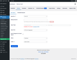 Page screenshot: WP Event Aggregator → Meetup Import