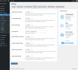 Page screenshot: Event Manager → Settings → Pages