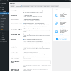 Page screenshot: Event Manager → Settings → Event Listings