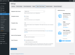 Page screenshot: Event Manager → Settings → Date & Time Format