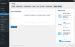 Page screenshot: Event Manager → Settings → Dynamic Messages