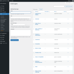 Page screenshot: Event Manager → Event Types
