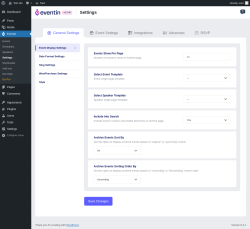 Page screenshot: Eventin → Settings → 
						
.st0{fill:#77797E;}


						General Settings                    