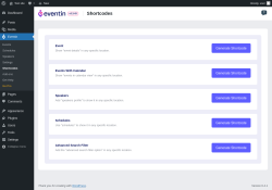 Page screenshot: Eventin → Shortcodes