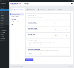 Page screenshot: Eventin → Settings → 
						
.st0{fill:#77797E;}


						General Settings                    