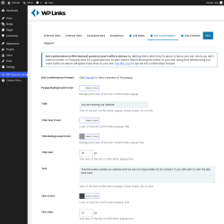 Page screenshot: WP External Links &rarr; 
             Exit Confirmation        