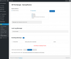 Page screenshot: WP File Manager &rarr; Backup / Restore