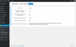 Page screenshot: WP File Manager &rarr; System Properties