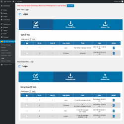 Page screenshot: WP File Manager &rarr; Logs