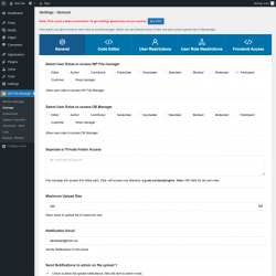 Page screenshot: WP File Manager &rarr; Settings