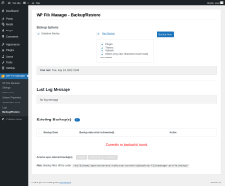 Page screenshot: WP File Manager &rarr; Backup/Restore