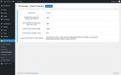 Page screenshot: WP File Manager &rarr; System Properties
