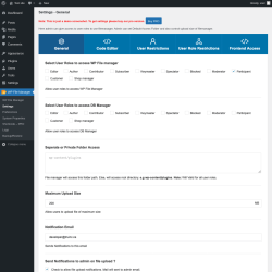Page screenshot: WP File Manager &rarr; Settings