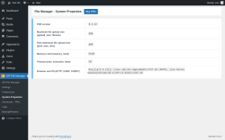 Page screenshot: WP File Manager &rarr; System Properties