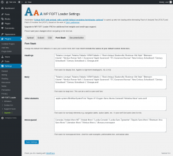 Page screenshot: Settings &rarr; WP FOFT Loader &rarr; Font Stack