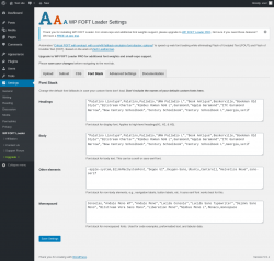 Page screenshot: Settings &rarr; WP FOFT Loader &rarr; Font Stack
