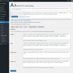 Page screenshot: Settings &rarr; WP FOFT Loader &rarr; Font Stack