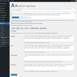 Page screenshot: Settings &rarr; WP FOFT Loader &rarr; Font Stack
