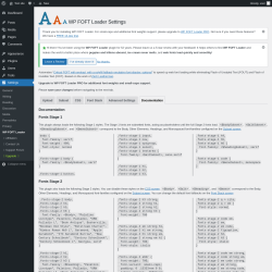 Page screenshot: Settings &rarr; WP FOFT Loader &rarr; Documentation