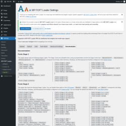Page screenshot: Settings &rarr; WP FOFT Loader &rarr; Documentation