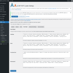 Page screenshot: Settings &rarr; WP FOFT Loader &rarr; Font Stack