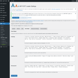 Page screenshot: Settings &rarr; WP FOFT Loader &rarr; Font Stack