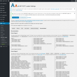 Page screenshot: Settings &rarr; WP FOFT Loader &rarr; Documentation