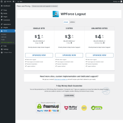 Page screenshot: Users → WP Force Logout Pro  ➤