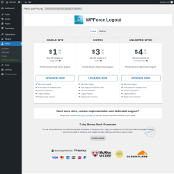 Page screenshot: Users &rarr; WP Force Logout Pro&nbsp;&nbsp;➤