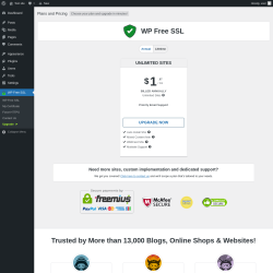 Page screenshot: WP Free SSL → Upgrade  ➤