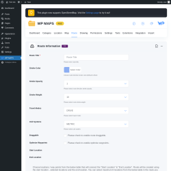 Page screenshot: WP MAPS → Add Route