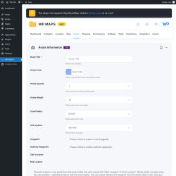 Page screenshot: WP MAPS → Add Route