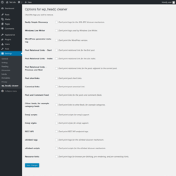 Page screenshot: Settings  &rarr; wp_head() cleaner
