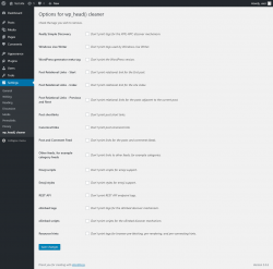 Page screenshot: Settings  &rarr; wp_head() cleaner