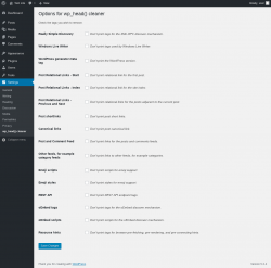 Page screenshot: Settings &rarr; wp_head() cleaner