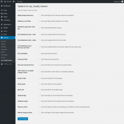 Page screenshot: Settings &rarr; wp_head() cleaner