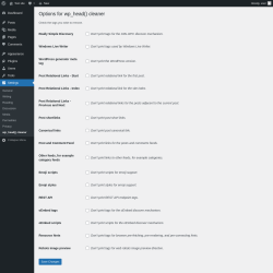 Page screenshot: Settings &rarr; wp_head() cleaner