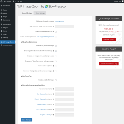 Page screenshot: WP Image Zoom → General Settings