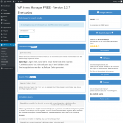 Page screenshot: WP Immo Manager &rarr; Shortcodes