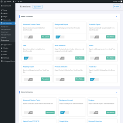 Page screenshot: WP Imp Exp → Extensions